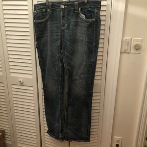 Grace in LA Easy Fit Bootcut Embroidered Embellished Denim Blue Jeans, 19